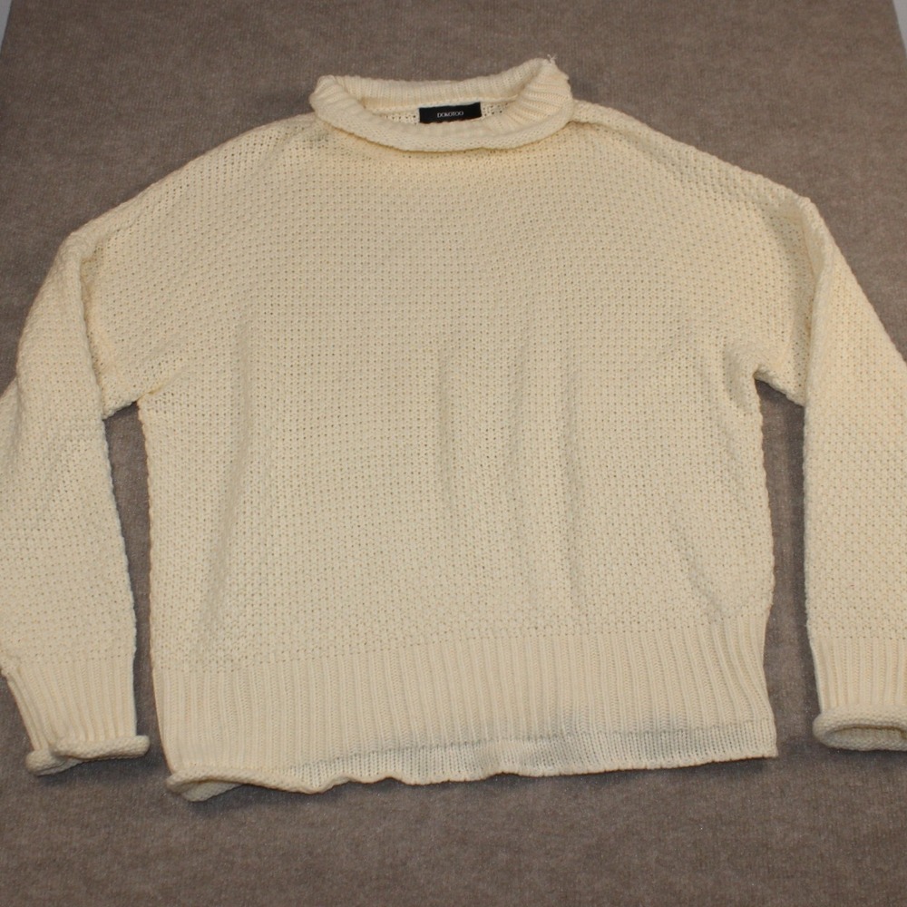 Dokotoo Womens Waffle Knit Turtleneck Sweater Cream Off White Pullover Relaxed L